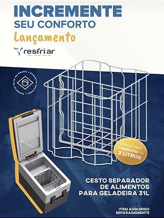 Cesto Geladeira Portátil 31L Metálico Branco - Resfriar