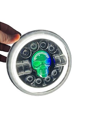 Par Farol Led Angel Eyes 7 Polegadas Caveira RGB