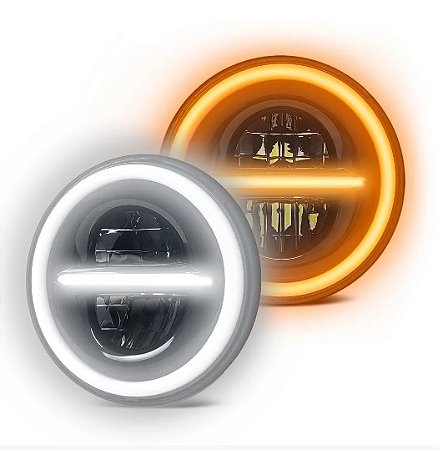 Par Farol 7 Pol LED 60W Angel Eyes e Seta + DRL Linha