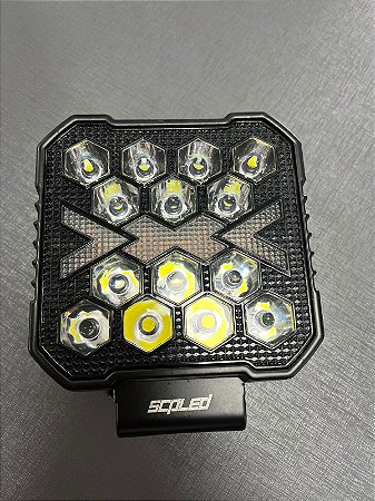 Farol Auxiliar Milha Led 50W C/DRL Ambar e Strobo Quadrado