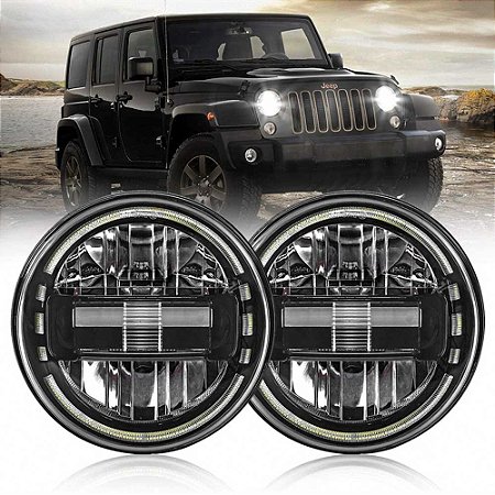 Par de Farol Led Jeep Wrangler JL JLU e Gladiator 7 Polegadas Fumê