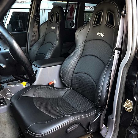 Par de Bancos Concha Reclinável Com Bordado em Courvin - Jeep Cherokee
