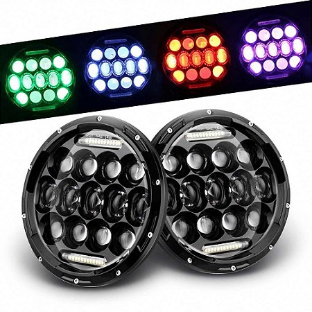 Par Farol Led Fumê 7 Polegadas 75W Controle RGB 16 Milhões de Cores