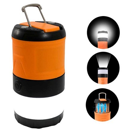 Lâmpada Lanterna Impermeável Anti Mosquito Recarregável USB Laranja