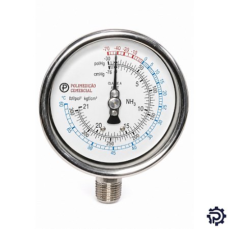 Manovacuômetro Inox 100mm NH3 -1 a +21 kgf/cm² 1/2" NPT Saída Vertical