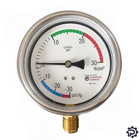 Manovacuômetro 100mm -30 a +30 PSI Inox Uso Industrial