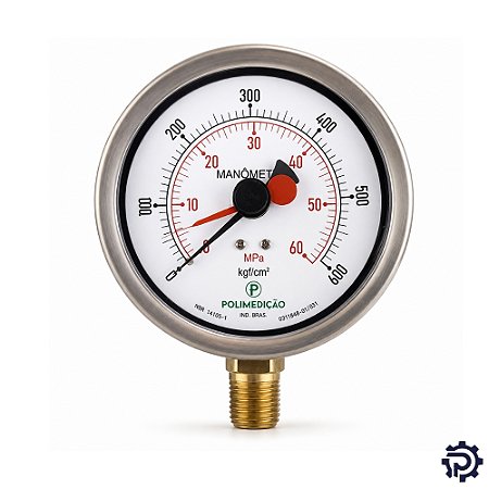 Manômetro Ponteiro de Arraste Inox 63mm 1/2" NPT (1 a 17 kgf/cm²)