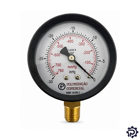 Vacuômetro 100mm -30 inHg Aço Carbono 1/2" NPT Saída Vertical