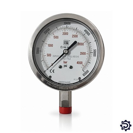 Manômetro Alta Pressão 100mm 4000 Bar 9/16"-18 Fêmea Inox Glicerina