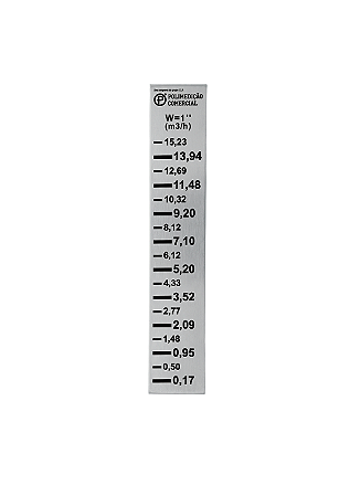 Régua Calha Parshall M3/H inox com gravação a laser até 1''