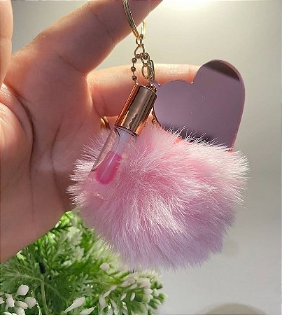Mini Gloss com Pompom e Espelho Coração 20 UNI