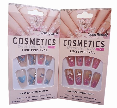 Kit com 2 caixas de unhas decoradas