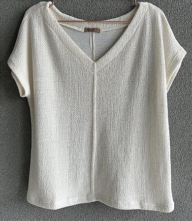 Blusa gola V tricot Baunilha