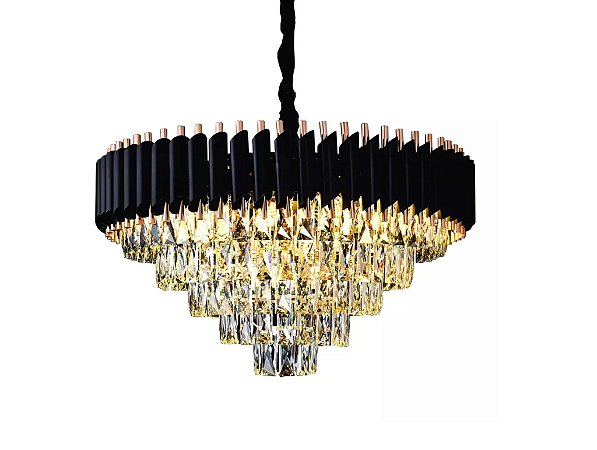 PENDENTE 55×36CM E14×9 METAL PRETO+CRISTAL TRANSPARENTE