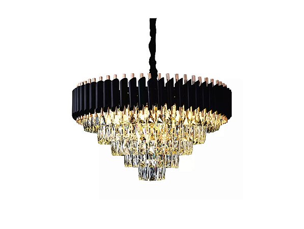 PENDENTE 75×43CM E14×15 METAL PRETO+CRISTAL TRANSPARENTE CABO:1M