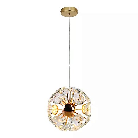 Pendente LED Dourado em Metal e Cristal Transparente 20cm 15W 3000K Bivolt (QD05233)