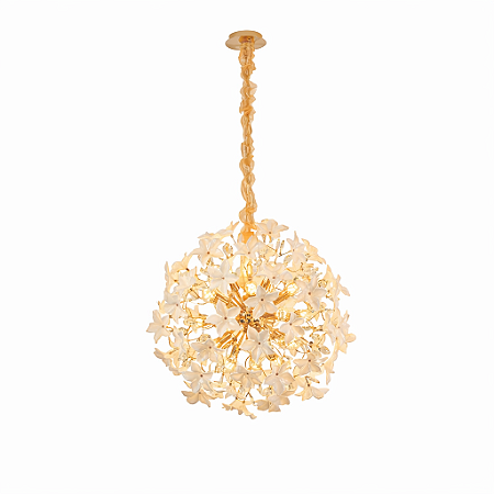 Pendente Dourado com Vidro Branco 65cm 15xE14 (DCD06236)