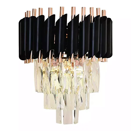 Arandela LED Preta com Cristal Transparente 24×31cm Bivolt (DCB03913D)