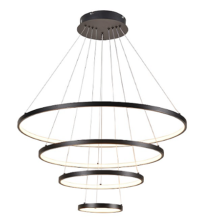 Pedente LED Moderno 4 Aros Preto em Aluminio 127W Bivolt 3000K/4000K/6000K (QD05312)