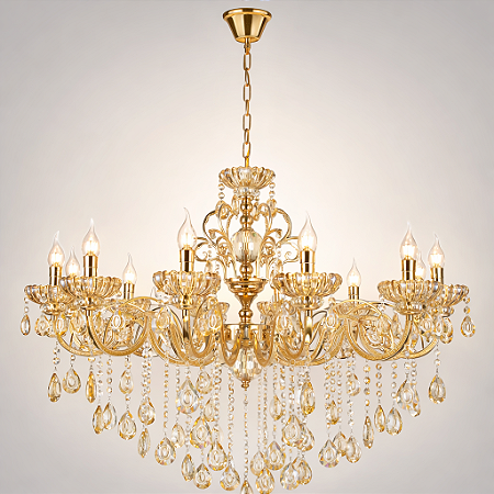 Pendente Dourado com Cristal Amber 75×80cm 8xE14