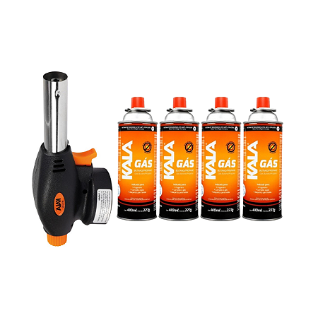 KIT MAÇARICO + 4 CARTUCHOS DE GÁS - KALA