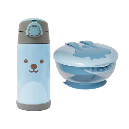 KIT REFEIÇÃO + GARRAFA TÉRMICA AZUL - BUBA