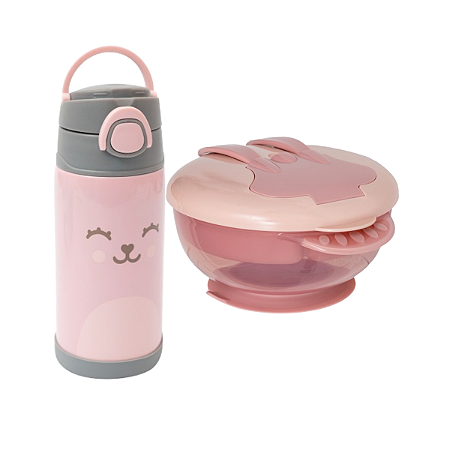 KIT REFEIÇÃO + GARRAFA TÉRMICA ROSA - BUBA