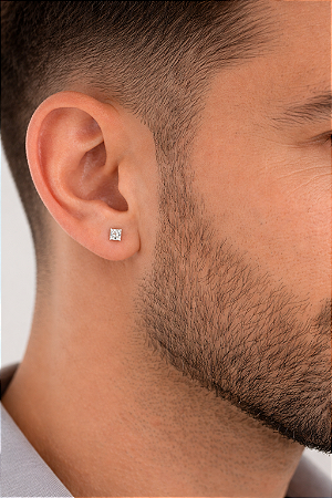 BRINCO BRILHANTE PONTO DE LUZ QUADRADO 3MM MASCULINO EM PRATA 925