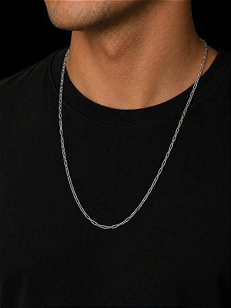 CORRENTE 2MM ELO CADEADO ALONGADO 70CM EM PRATA 925