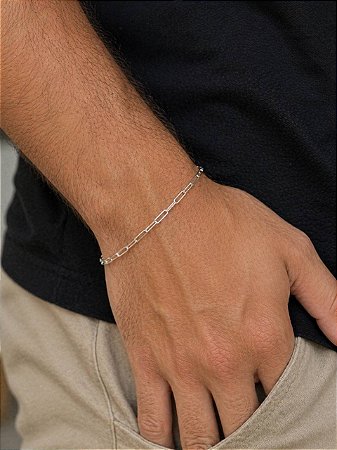 PULSEIRA MASCULINA ELO CADEADO ALONGADO 2MM EM PRATA 925