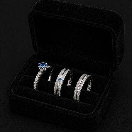 Aliança Fosca com pedra azul 4mm com solitário cravejado em Prata 950