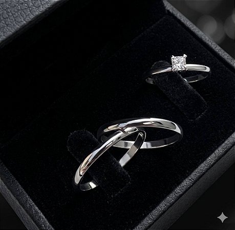 Aliança Tradicional 2mm Com solitário em Prata 950