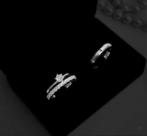 Aliança Brilho Ofuscante 3mm com solitário em Prata 950