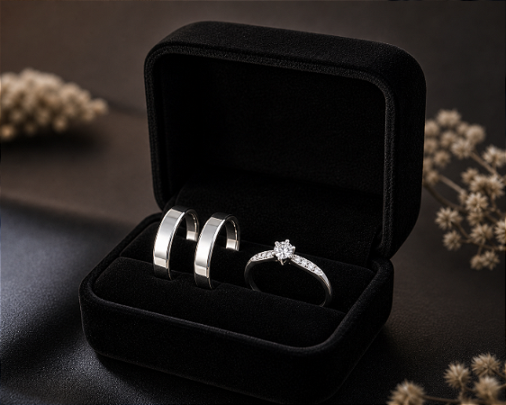 Aliança Imperial 4mm com solitário cravejado em Prata 950
