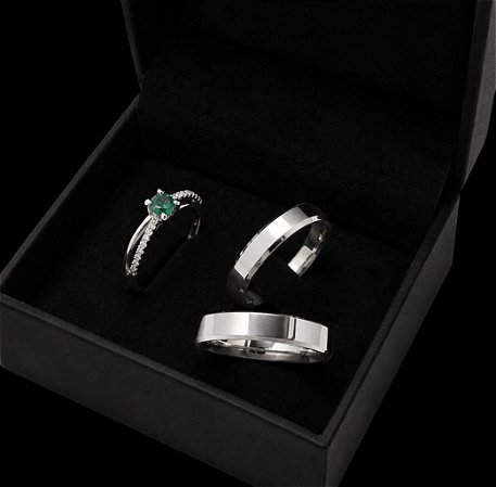 Aliança Silver 4mm com solitário Verde em Prata 950
