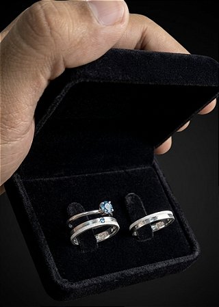 Aliança com Pedra Azul bebê 3mm com solitário em Prata 950