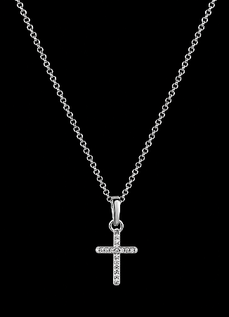 COLAR MINI CRUZ CRAVEJADO FEMININO EM PRATA 925