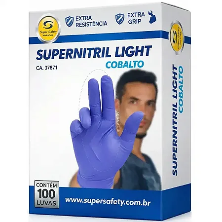 Luva Nitrílica Cobalto Super Safety Supernitril Light 100 Unidades | CA 37871