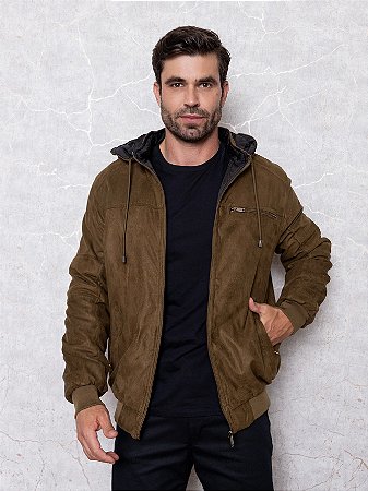 Jaqueta Masculina Dupla Face Com Capuz Marrom e Preto