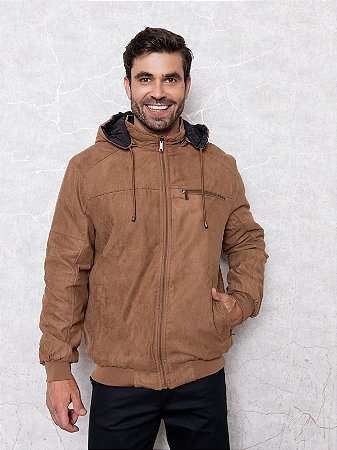 Jaqueta Masculina Dupla Face Com Capuz Caramelo e Preto