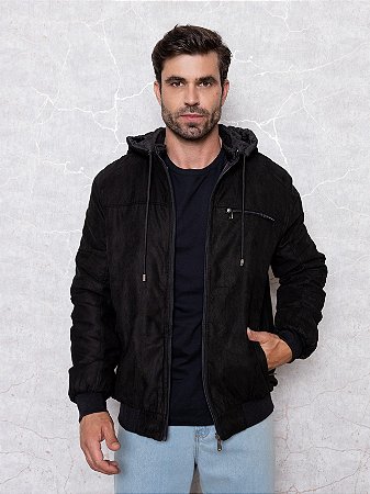 Jaqueta Masculina Dupla Face Com Capuz Preto
