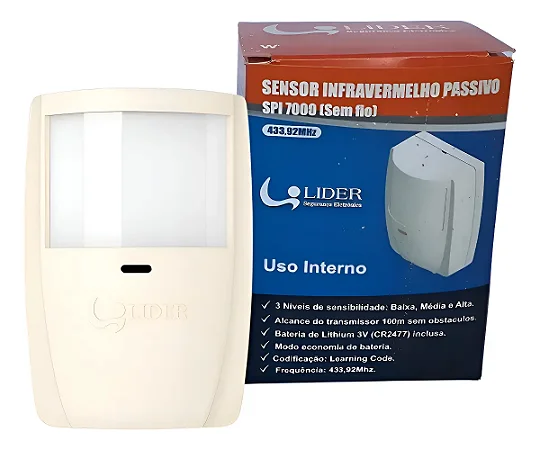 Sensor Alarme Infravermelho Passivo Sem Fio Spi 7000 Lider