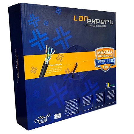 Cabo De Rede Lan Expert 100% Cobre 4 Pares Turbo Link Cat5e 100 Metros Azul - Homologado