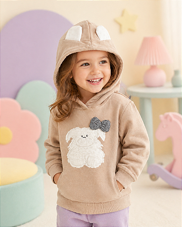 Blusão Infantil Canguru Marron com Capuz Coelhinho