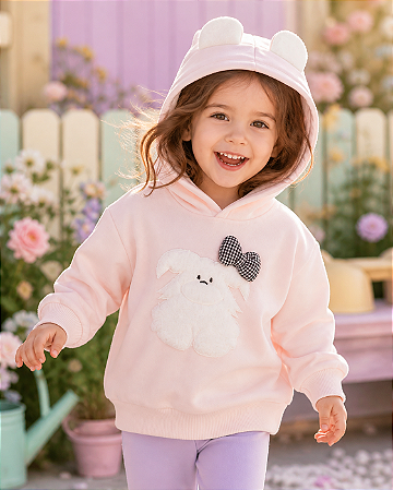 Blusão Infantil Canguru Rosa com Capuz
