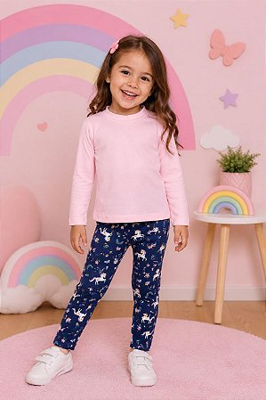 Calça Legging Infantil Unicórnio Azul