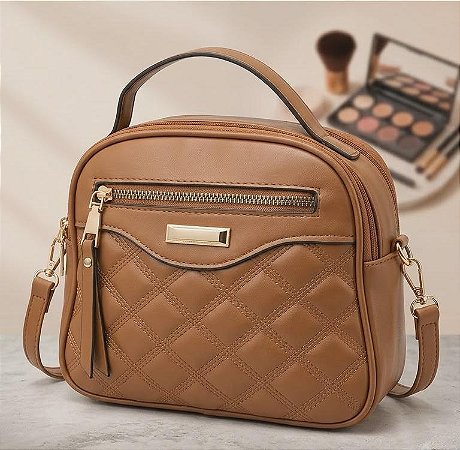 Bolsa Tiracolo Matelassê com Alça de Mão – Caramelo
