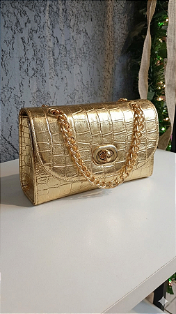 Bolsa de Ombro Croco Glow – Dourada