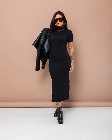 Vestido Midi Com Manga Curta