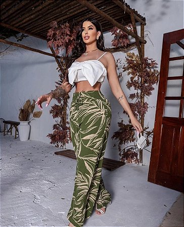 Calça Pantalona Tropical Oliva